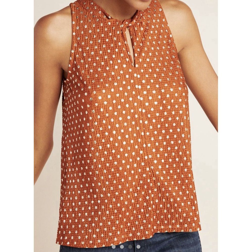by Anthropologie Blouse Women's Orange/brown Textured Gold Polka Dot Size XS